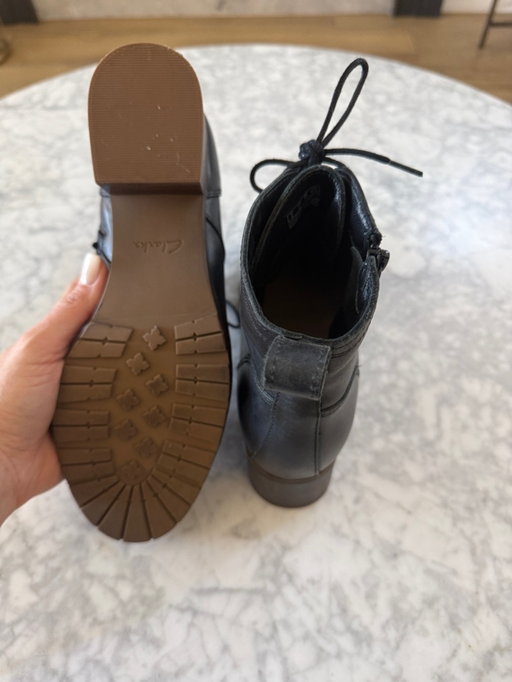 Women’s Clarks Black Leather Side Zip, Lace-Up Combat Boots - Picture 7 of 8